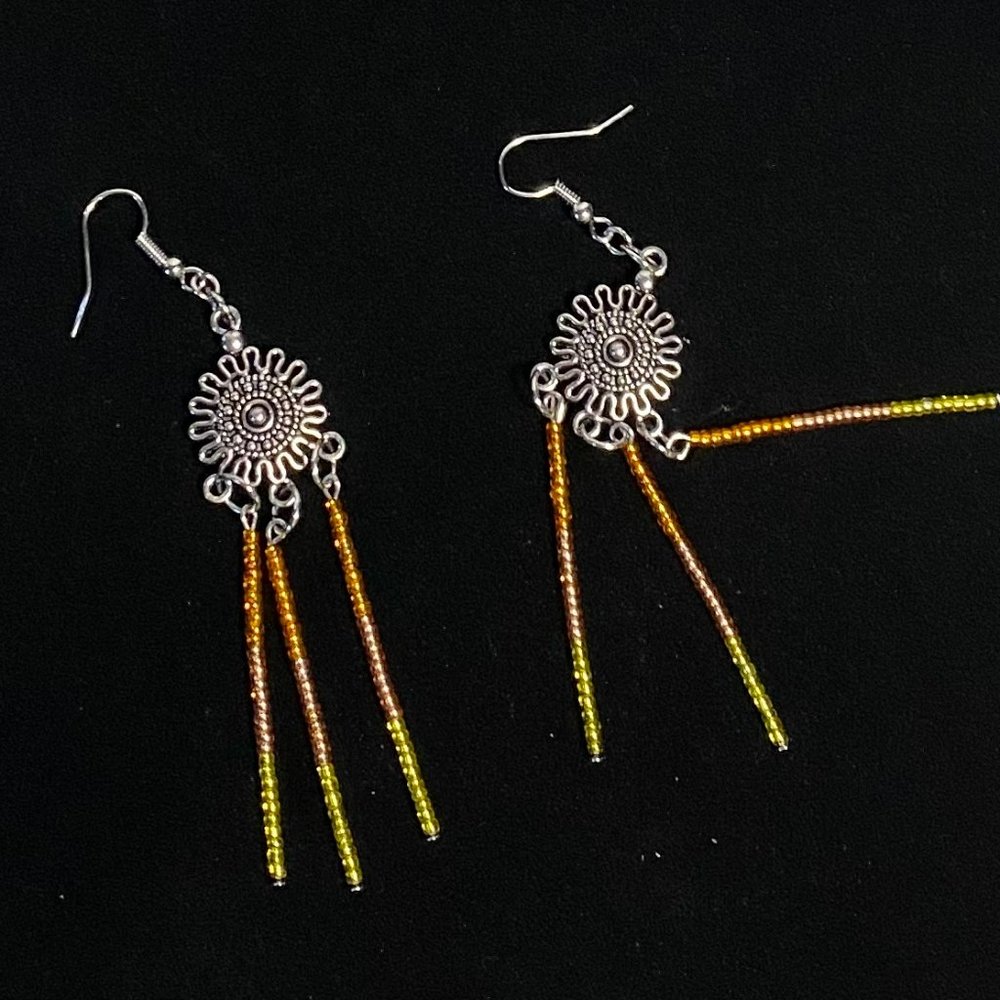Orange & Yellow Beaded "Sun" Earrings